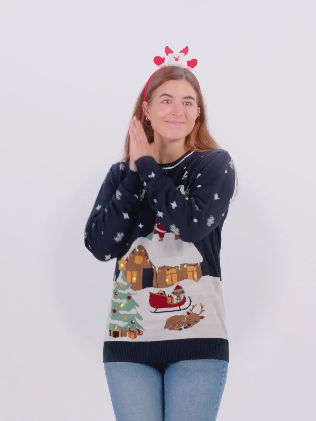 Pull de Noël pour Femme et Homme Lumineux LED Bleu Merry Christmas