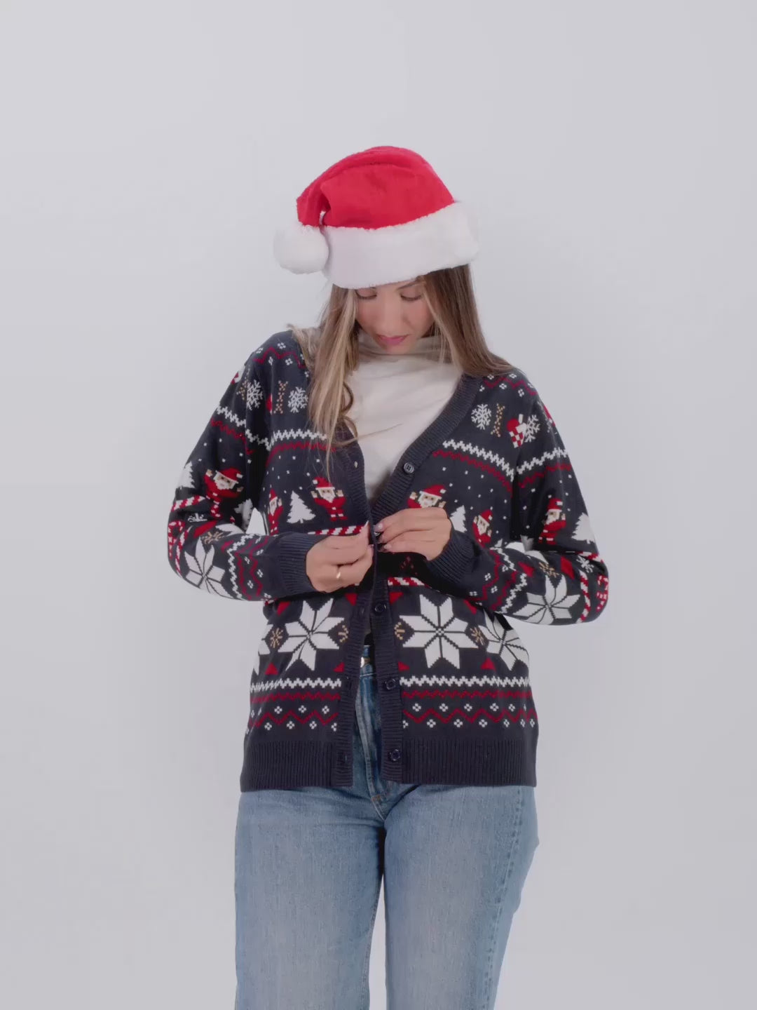 Pull de Noël Cardigan pour Femme et Homme Bleu avec Étoiles Polaires