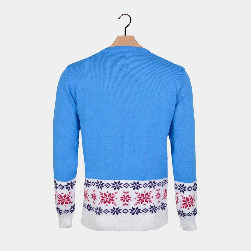 Pull de Noël Couple Bleu Ciel Renne et Neige