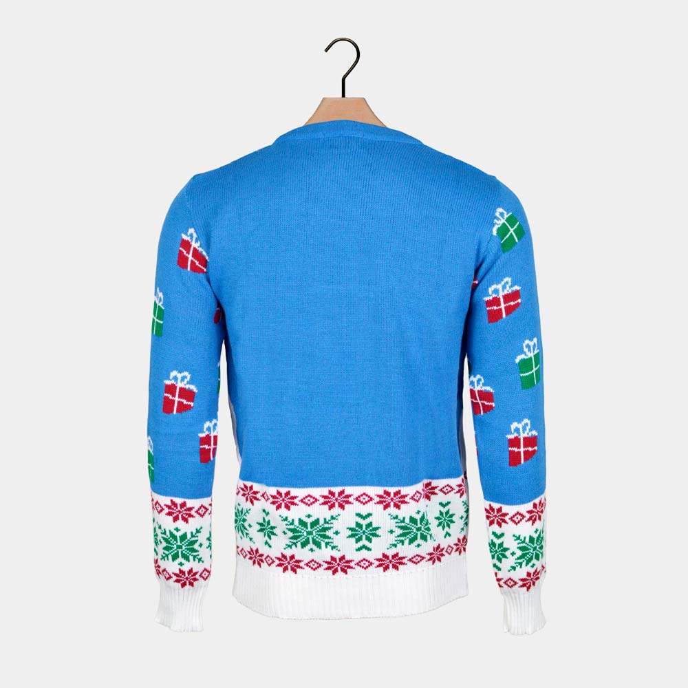 Rudolph le Renne et Père Noël Pull de Noël pour Homme Bleu Ciel