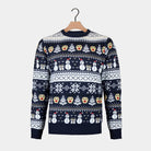 Pull de Noël Bleu pour Homme Bonhommes de Neige et Sapins
