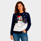 Pull de Noël Bleu Marine avec Bonhomme de Neige Femme
