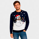 Pull de Noël Bleu Marine avec Bonhomme de Neige
