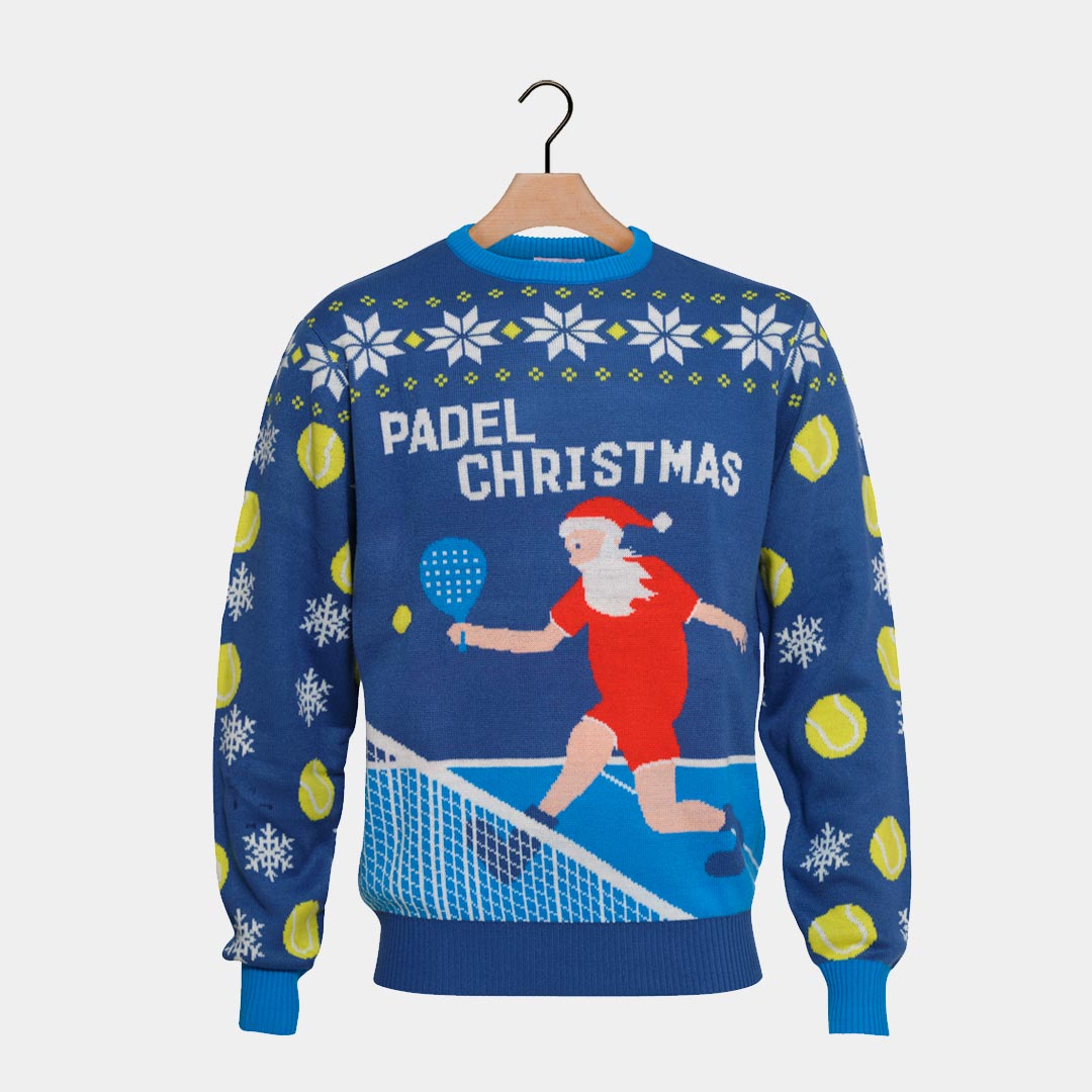 Pull de Noël Couple Bleu Padel Christmas