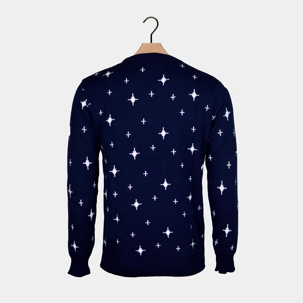 Pull de Noël Homme Bleu Rennes, Sapin de Noël et Étoile