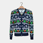 Pull de Noël Cardigan pour Couple Bleu avec Rennes et Sapins de Noël