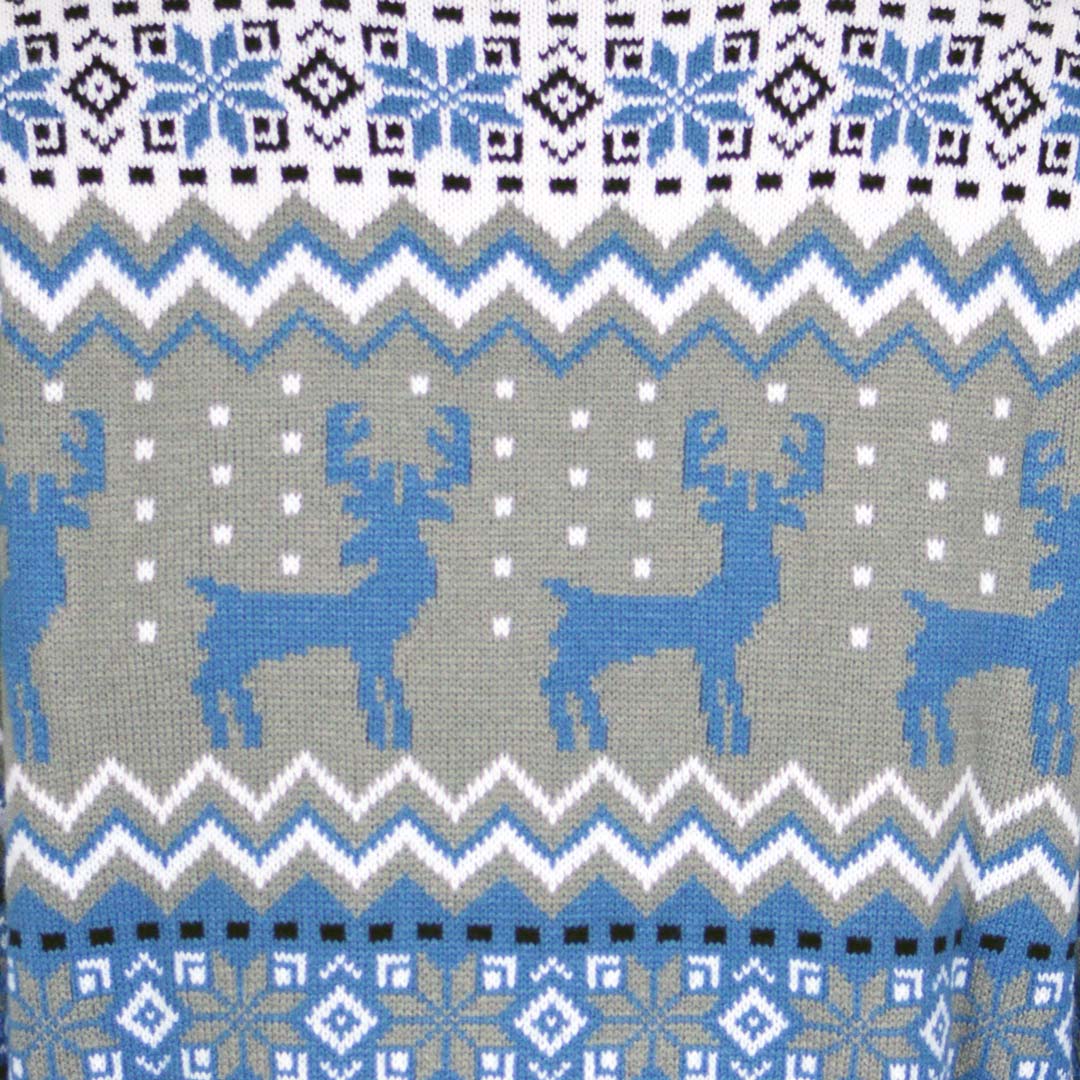 Pull de Noël Chic pour Couple Blanc, Gris et Bleu avec Rennes detail