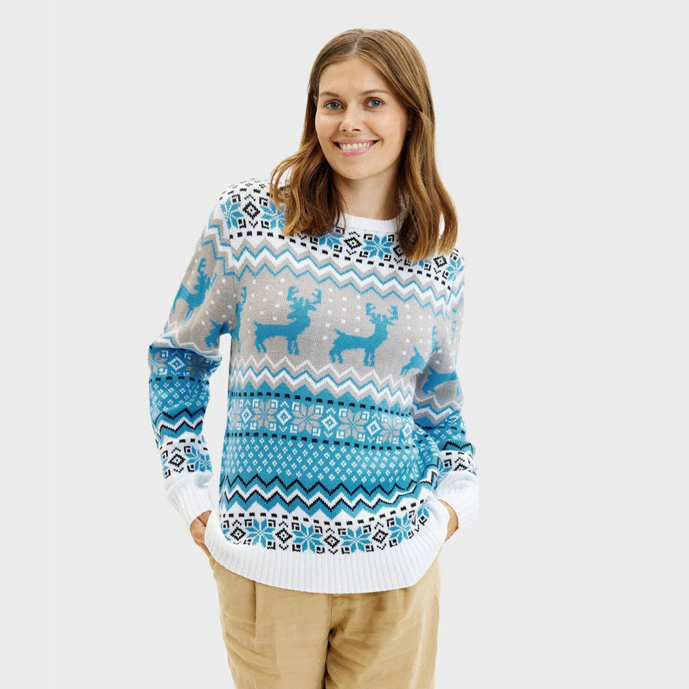Pull de Noël Chic pour Homme Blanc, Gris Femme Bleu avec Rennes

