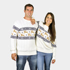 Pull de Noël Chic pour Homme Blanc avec Rennes Coton Bio couple