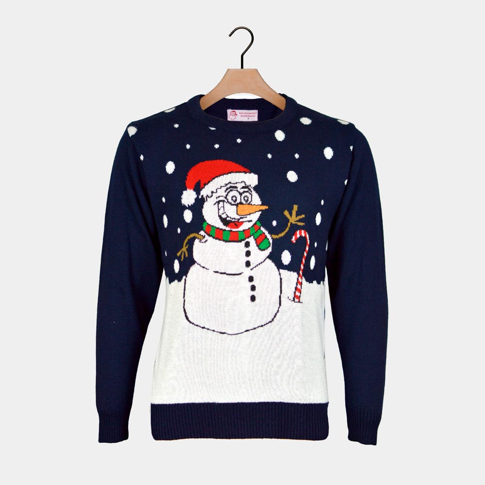 Pull de Noël pour Couple Bleu Marine avec Bonhomme de Neige