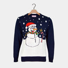 Pull de Noël pour Couple Bleu Marine avec Bonhomme de Neige