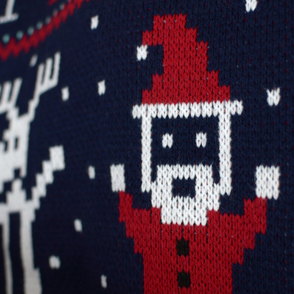 Pull de Noël pour Couple Bleu Marine Merry Christmas detail