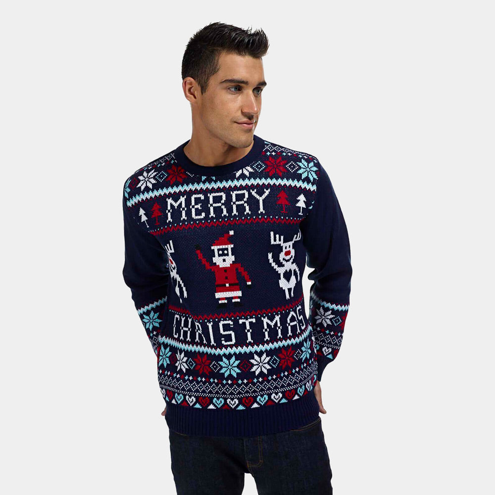 Pull de Noël pour Couple Bleu Marine Merry Christmas homme