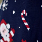 Pull de Noël pour Couple Bleu Marine avec Père Noël et Bonhommes de Neige detail