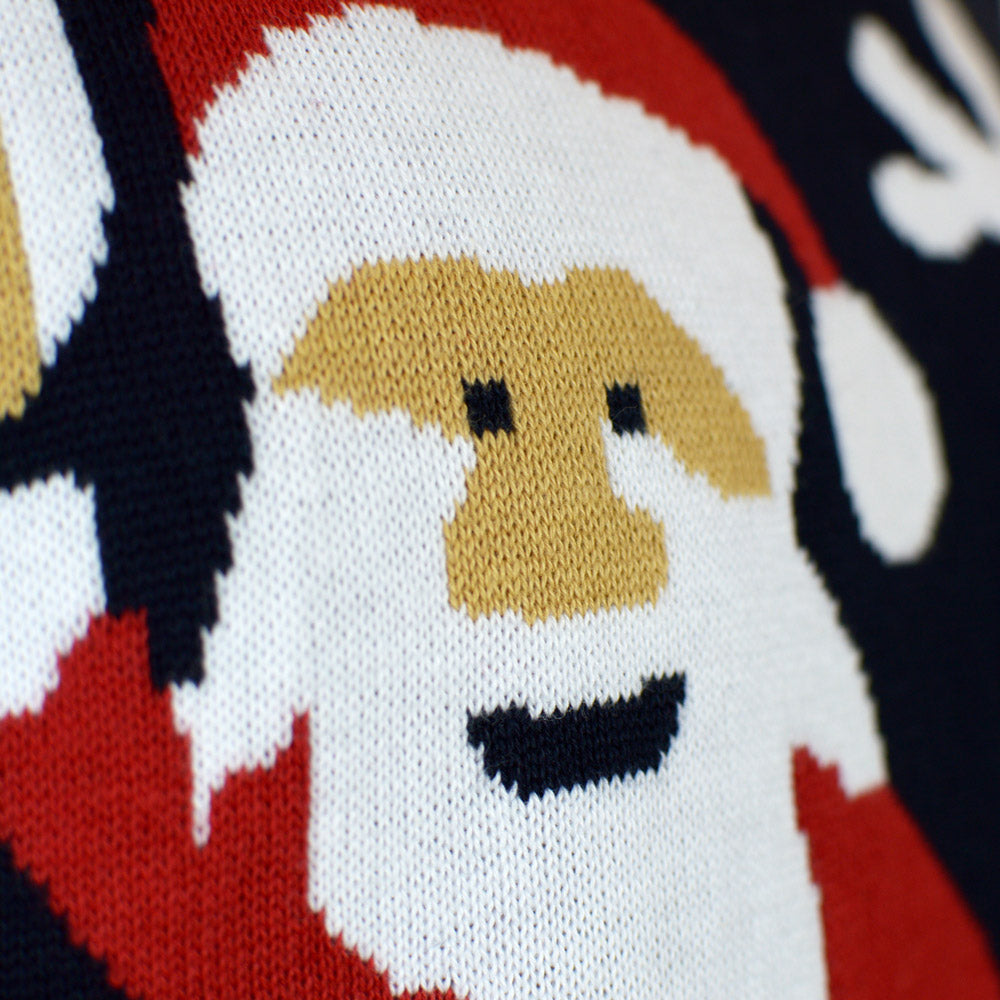 Pull de Noël pour Couple Bleu Père Noël et Rudolph le Renne Coton Bio detail