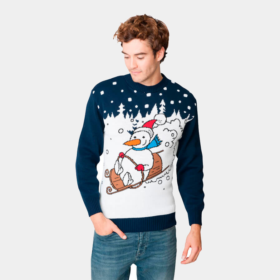 Pull de Noël pour Couple Bonhomme de Neige en Traîneau homme