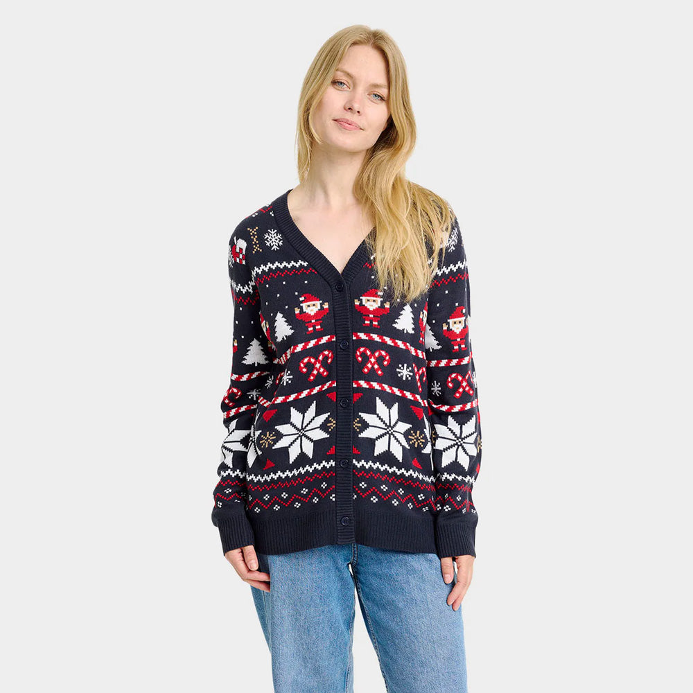 Pull de Noël Cardigan femme Couple Bleu avec Étoiles Polaires
