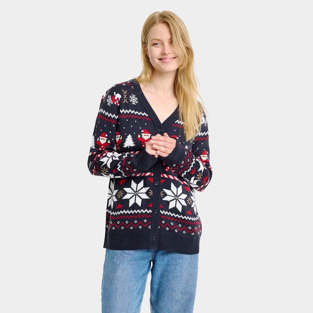 Pull de Noël Cardigan pour Couple Bleu avec Étoiles Polaires Femme
