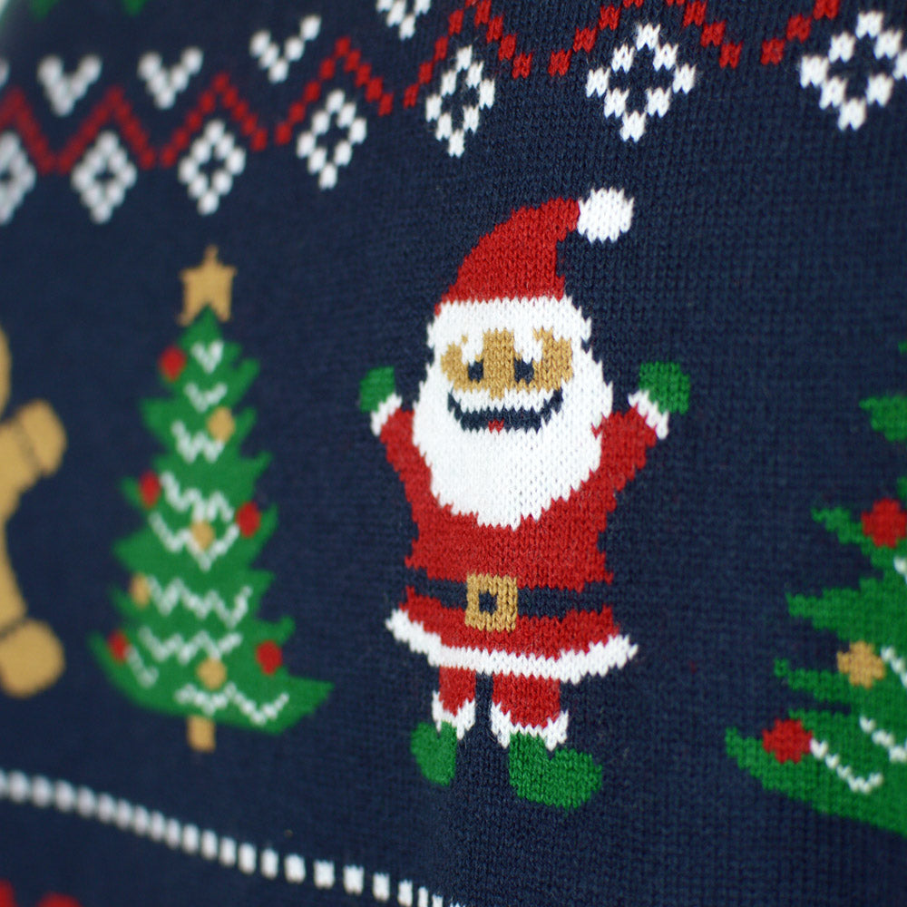 Pull de Noël Cardigan pour Couple Bleu et Rouge Pere Noël
