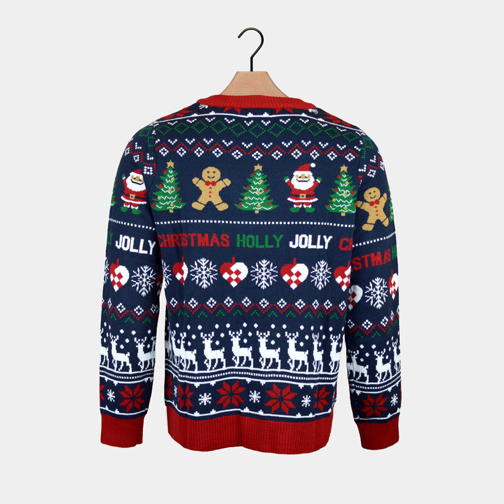 Pull de Noël Cardigan Bleu Couple Rouge
