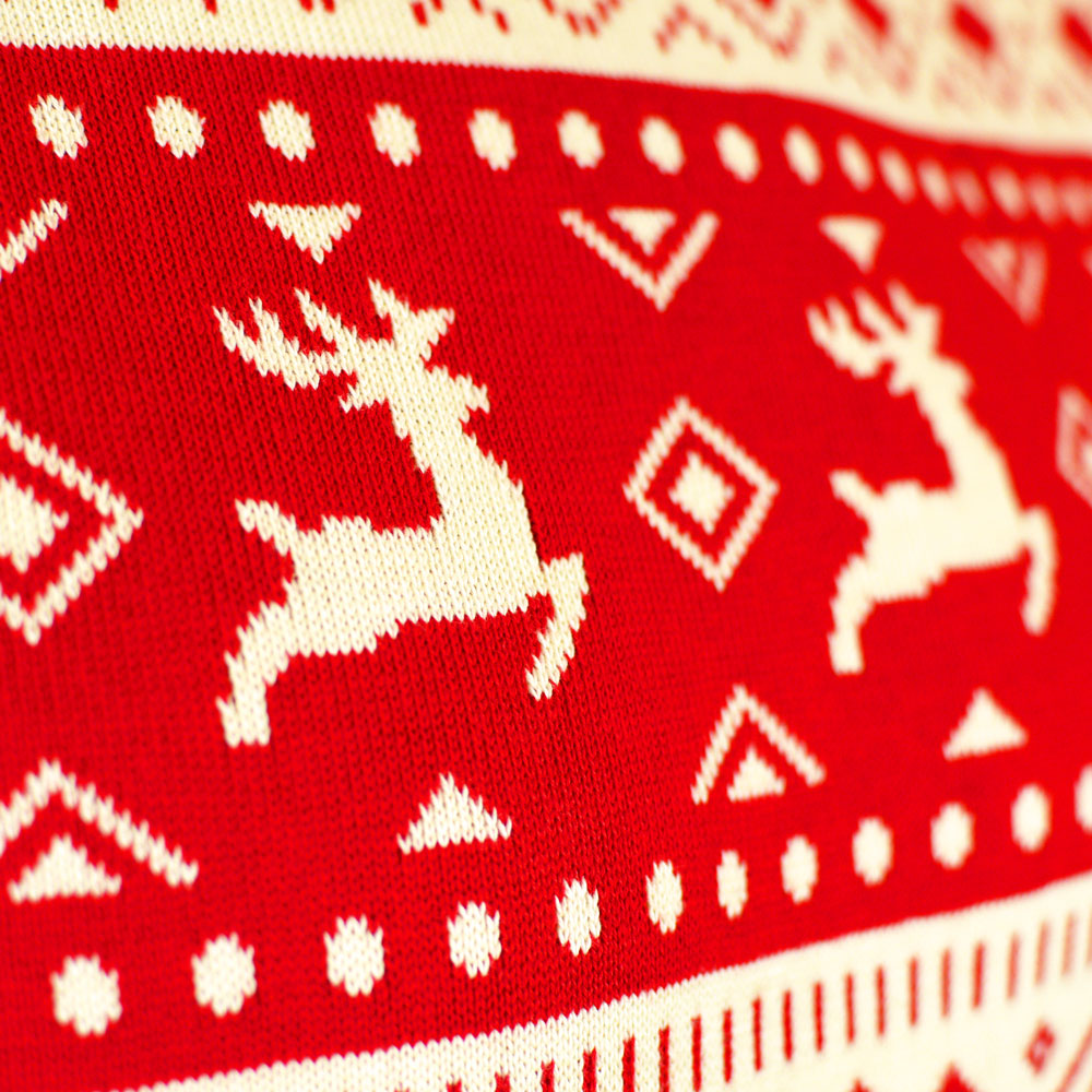 Pull de Noël pour Couple avec Cœurs Rouges et Beige Coton Bio Renne
