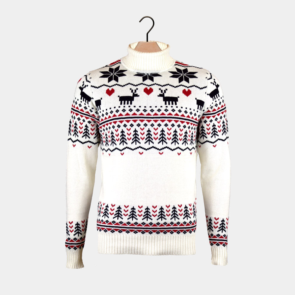Pull de Noël pour Couple à Col Roulé Chic Coton Bio Beige 
