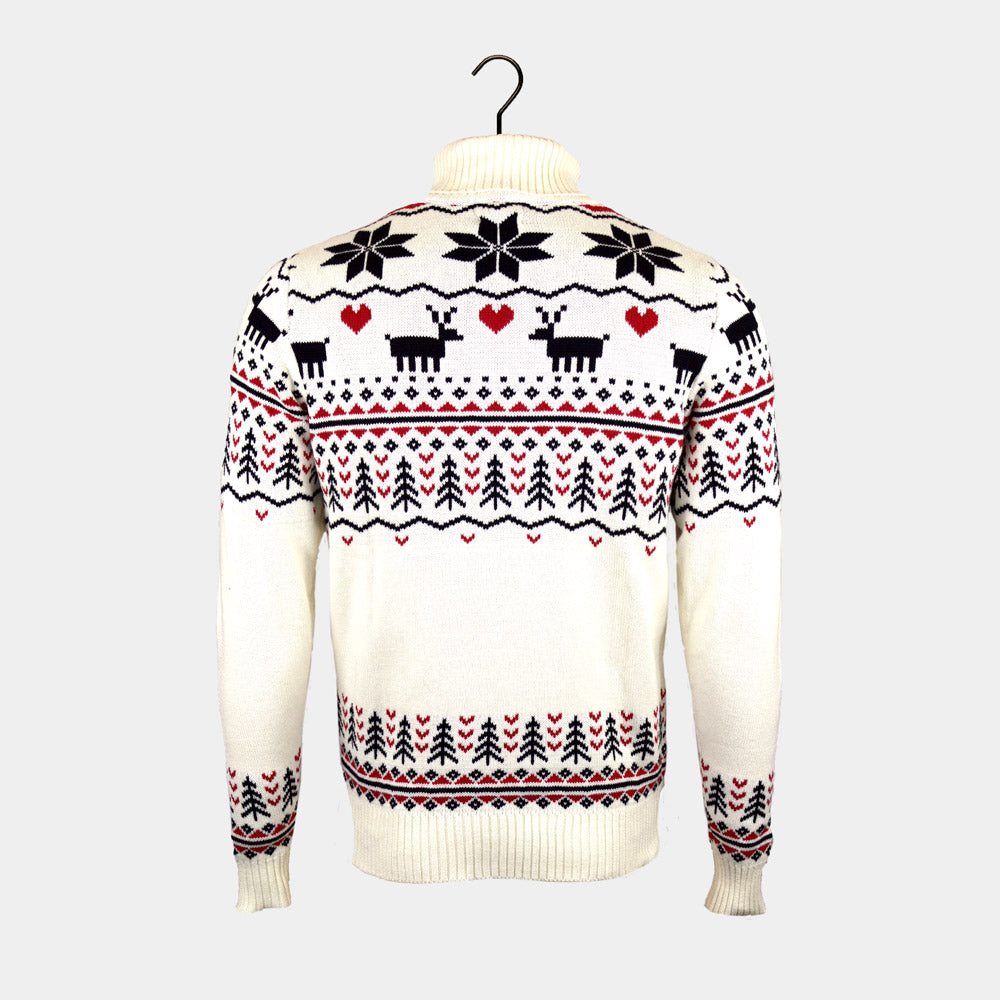 Pull de Noël pour Coton Bio Couple à Col Roulé Chic Beige 
