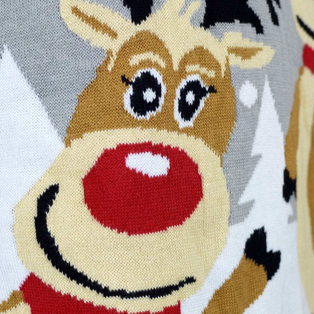 Pull de Noël pour Couple Gris avec Rennes Mignonnes detail