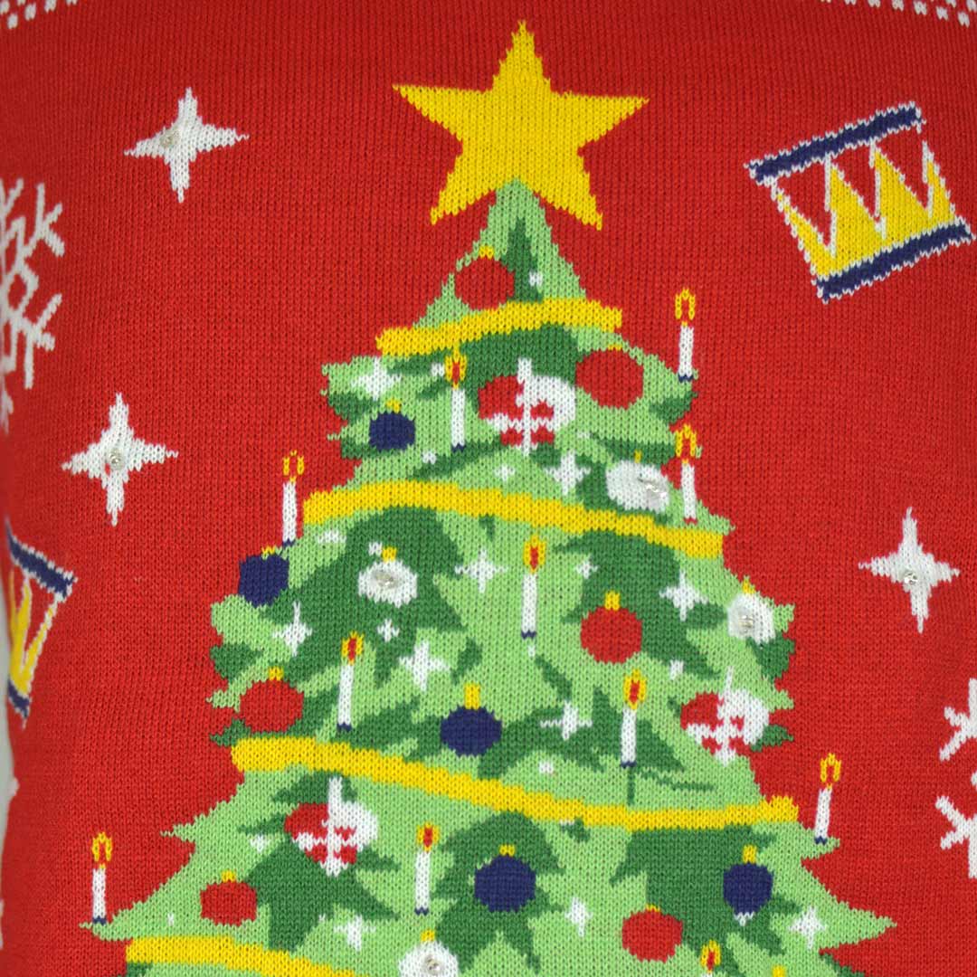 Pull de Noël pour Couple Lumineux LED Rouge avec Sapin de Noël detail