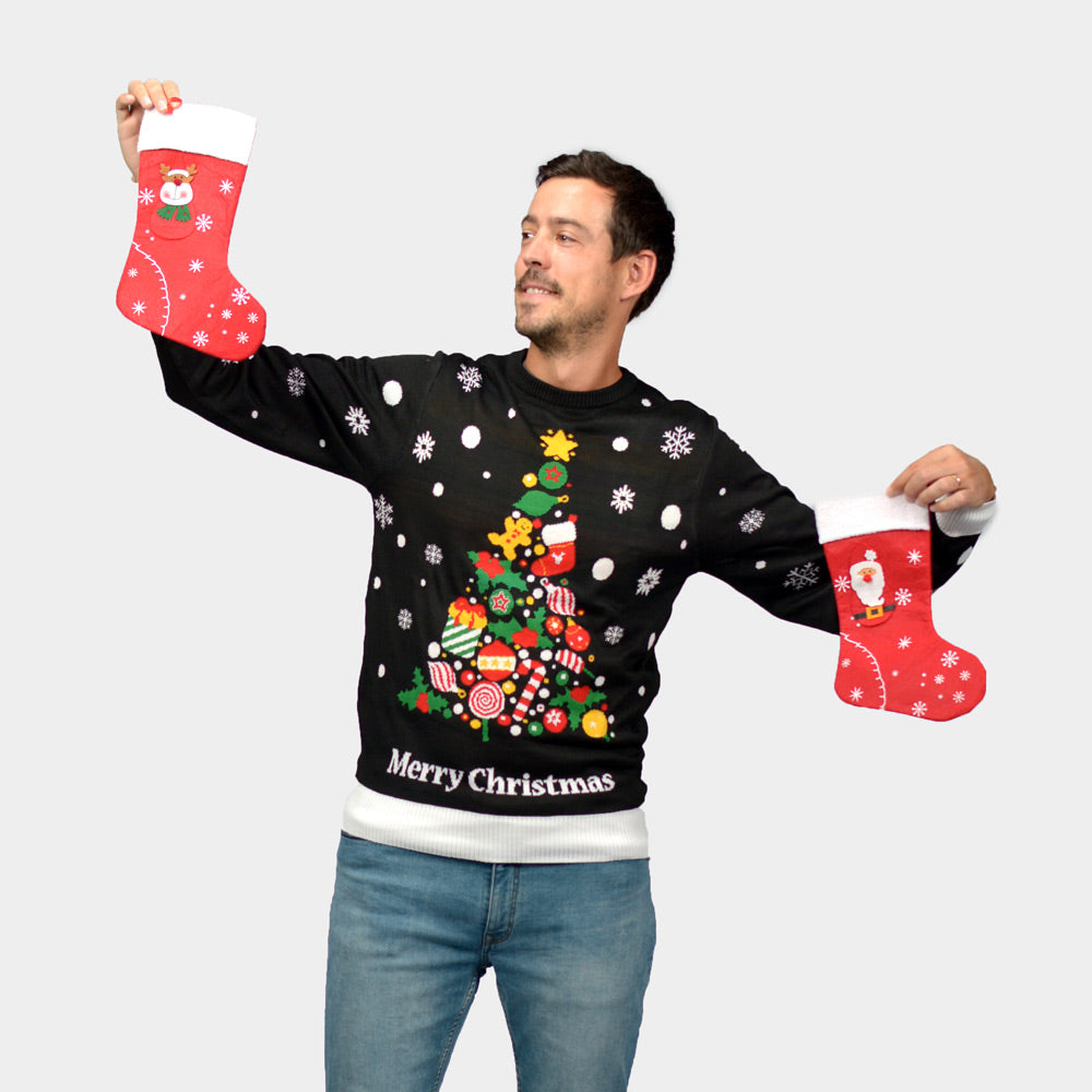 Pull de Noël homme Couple Noire avec Sapin de Noël