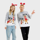 Pull de Noël Gris Couple avec Rennes Mignonnes
