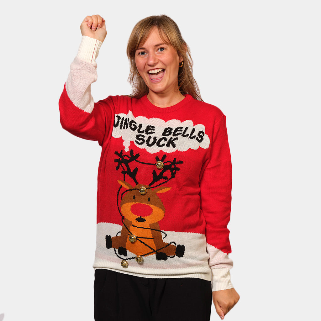 Pull de Noël pour Couple Rouge Jingle Bells Suck Grelots 3D femme