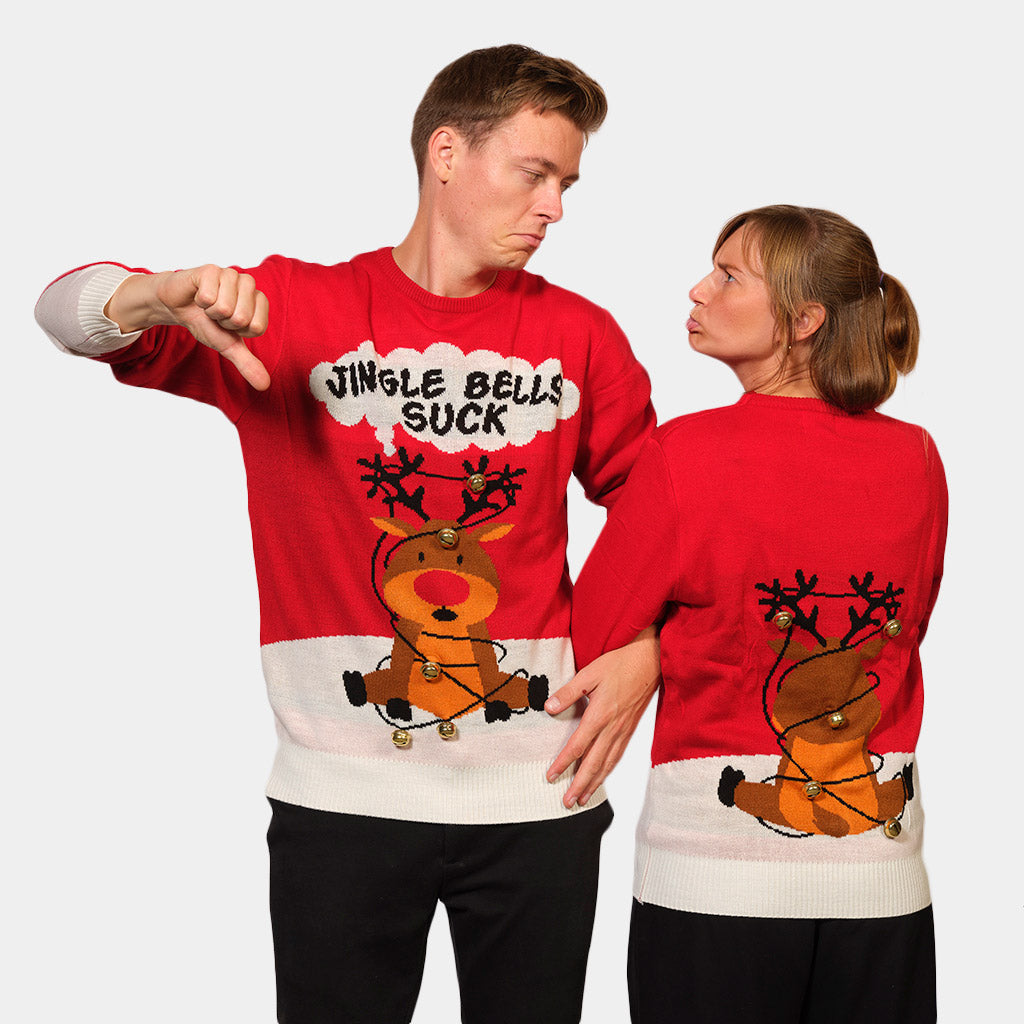 Pull de Noël pour Couple Rouge Jingle Bells Suck Grelots 3D