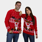 Pull de Noël pour Couple Rouge Renne Rudolph Echarpe