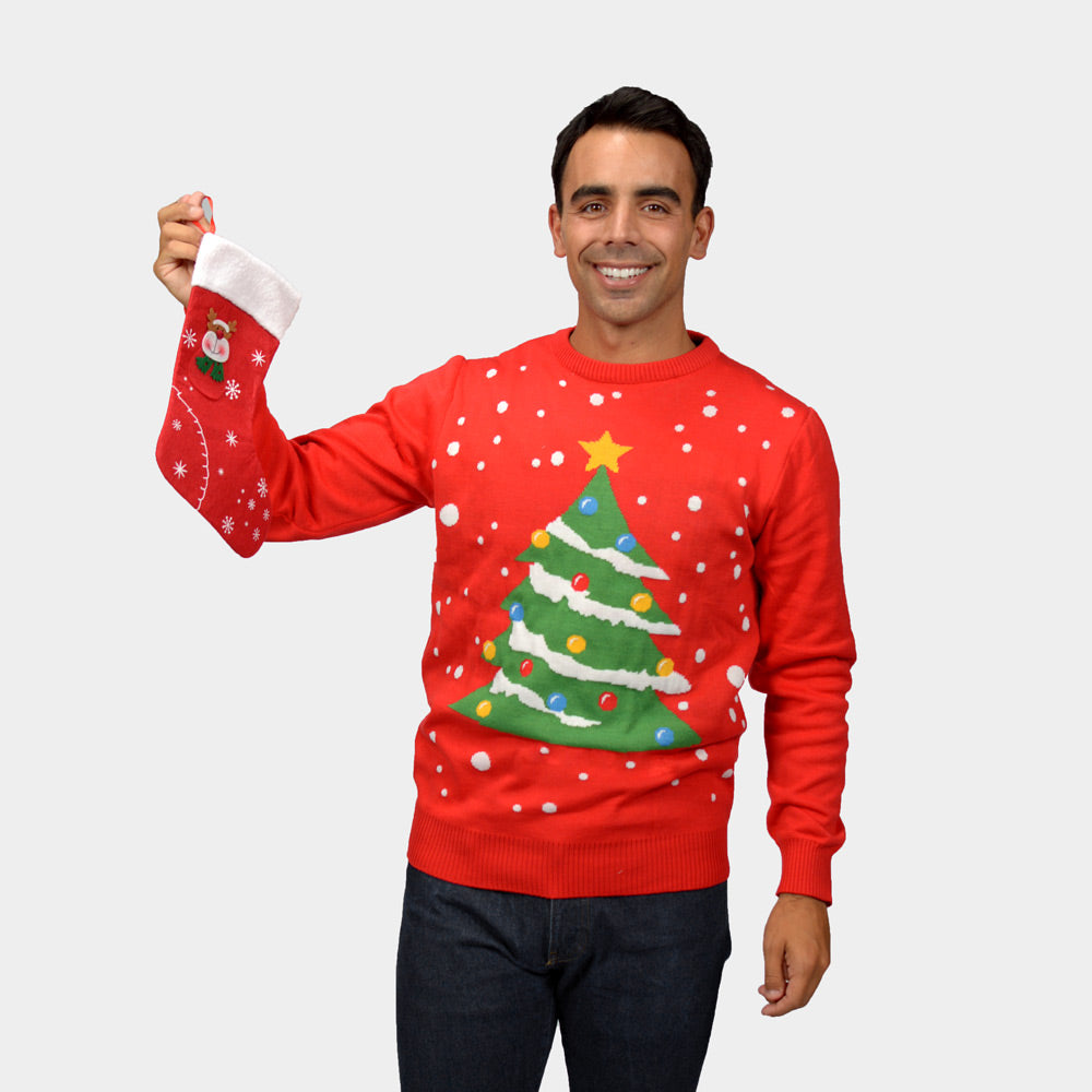 Pull de Noël Homme Couple Rouge Sapin de Noël
