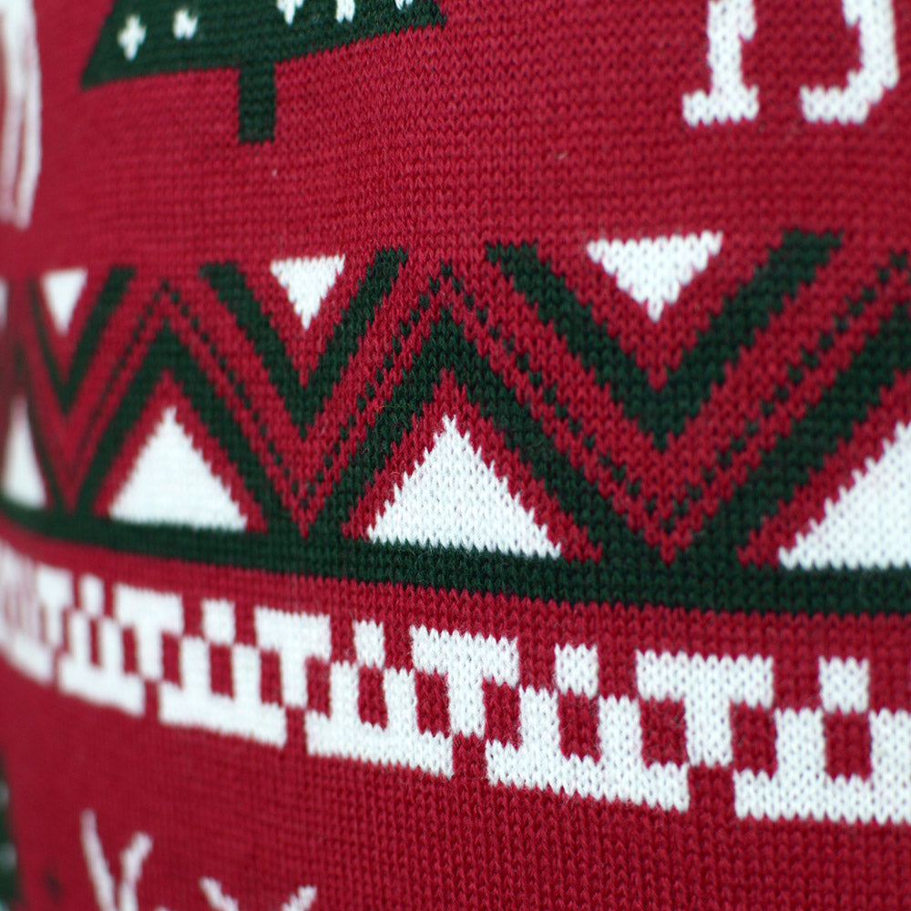 detail Pull de Noël pour Couple Rouge avec Sapins de Noël et Rennes