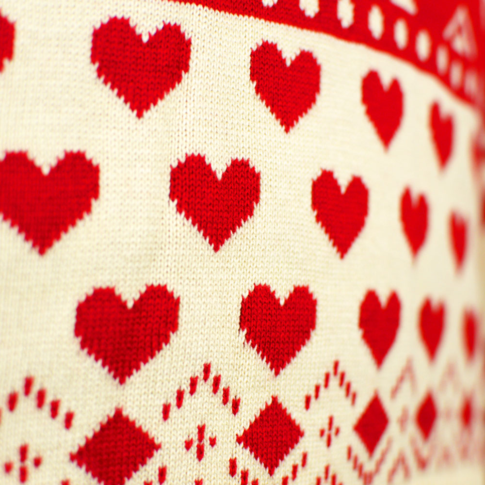 Pull de Noël pour Couple avec Rouges et Beige Coton Bio Cœurs 
