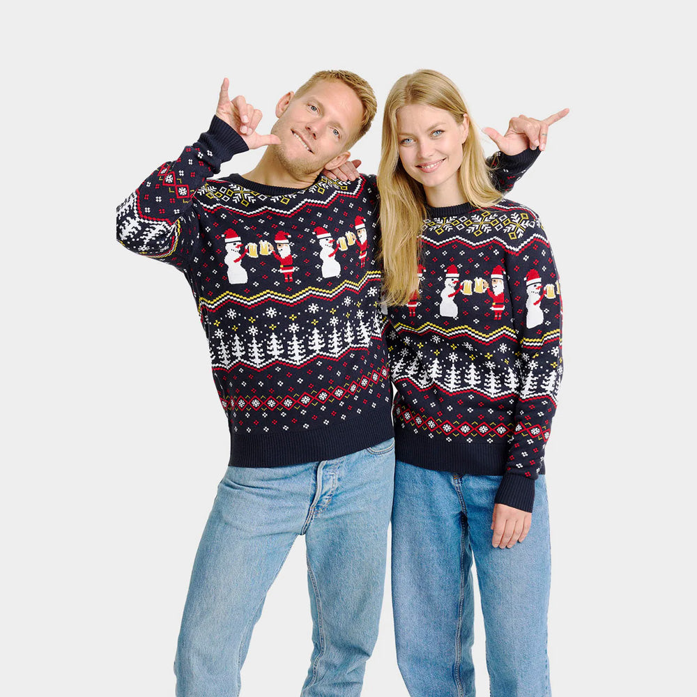 Pull de Noël pour Couple Toast Père Noël
