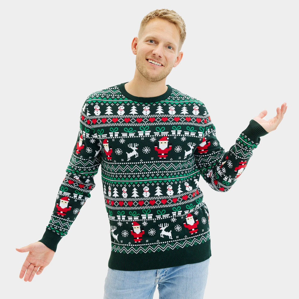Pull de Noël pour couple Vert Joyeux en Coton Bio Homme
