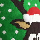 Pull de Noël pour Couple Vert Renne avec Bonnet de Noël 3D detail