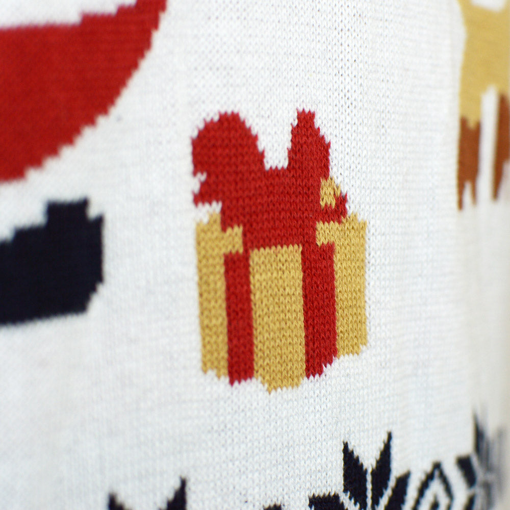 Pull de Noël pour Couples Père Noël et Rudolph le Renne Bleu 
