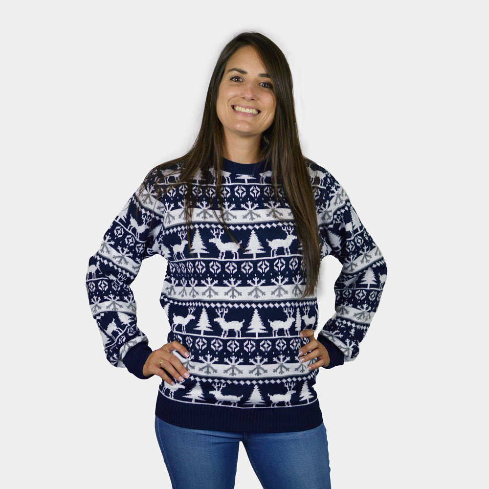 Pull de Noël femme Enfants Bandes avec Rennes et Sapins
