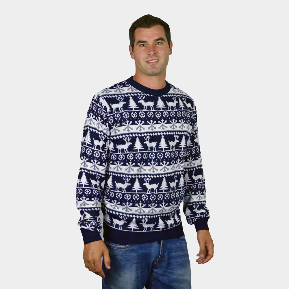 Pull de Noël pour Enfants homme Bandes avec Rennes et Sapins
