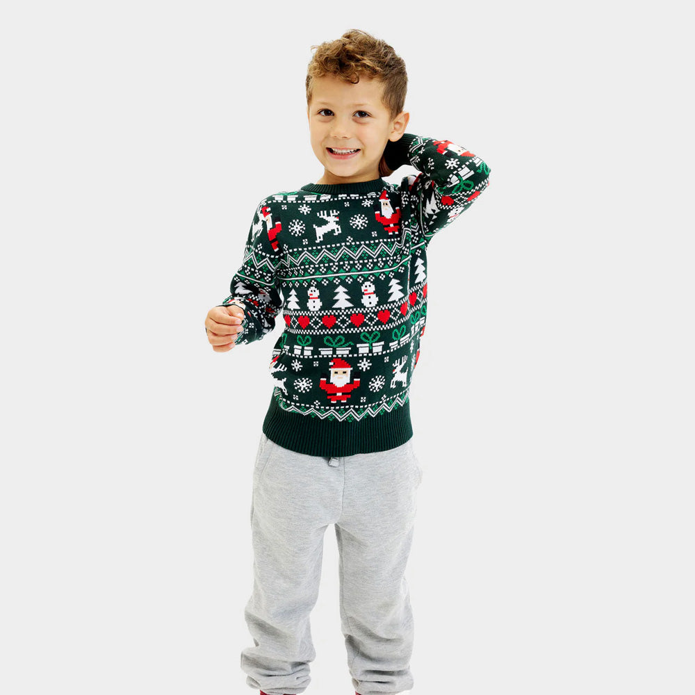 Pull de Noël pour enfants Joyeux en Coton Bio Vert 
