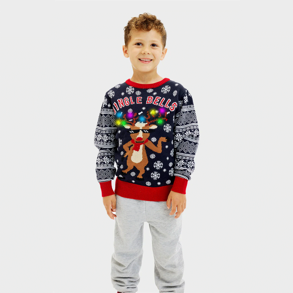 Pull de Noël pour Enfant Lumineux LED Jingle Bells
