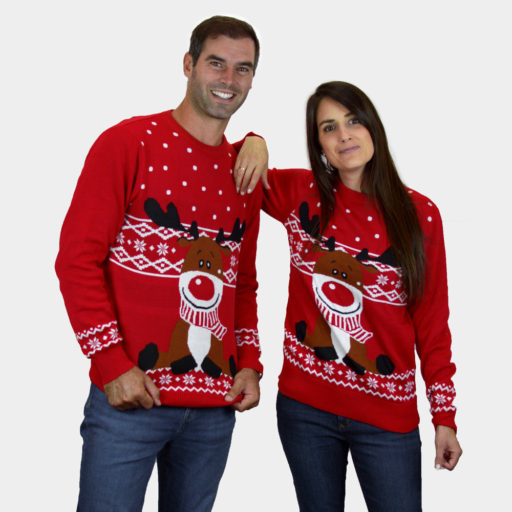 Pull de Noël pour Enfant Rouge Famille Renne Rudolph Echarpe
