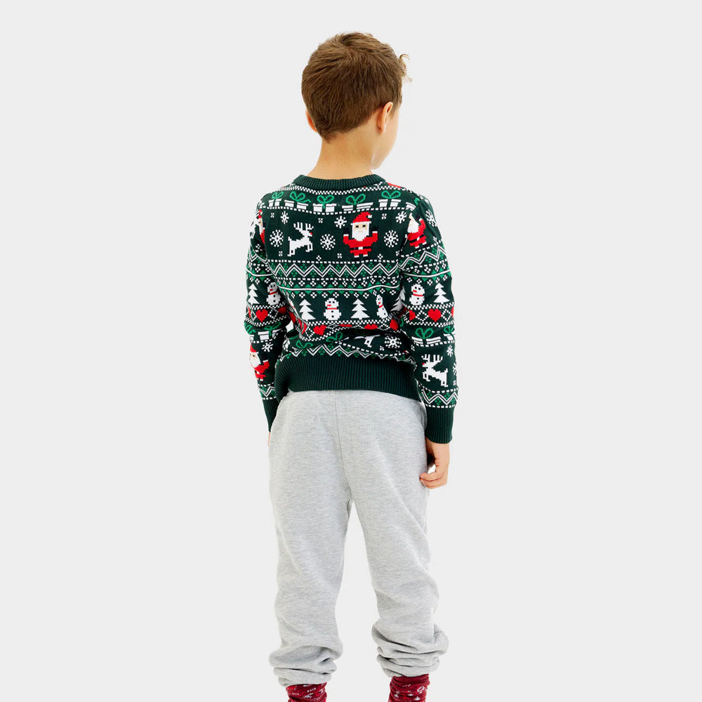 Pull de Noël pour enfants Vert en Coton Bio Joyeux 
