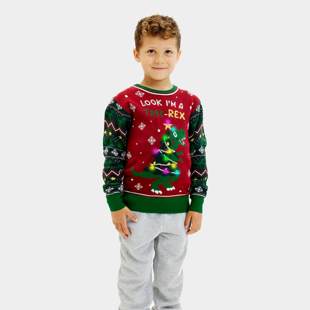 Pull de Noël LED Enfants Lumineux Christmas Tree-Rex
