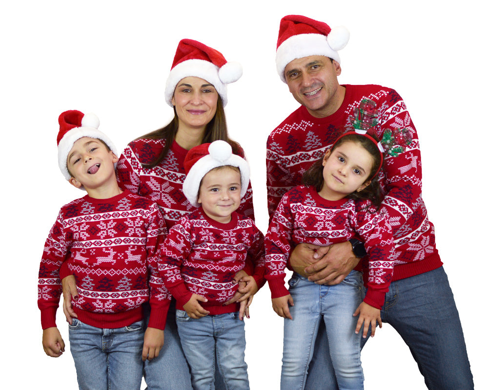 Pull de Noël pour Enfants Rouge Classique Étoiles Polaires Famille