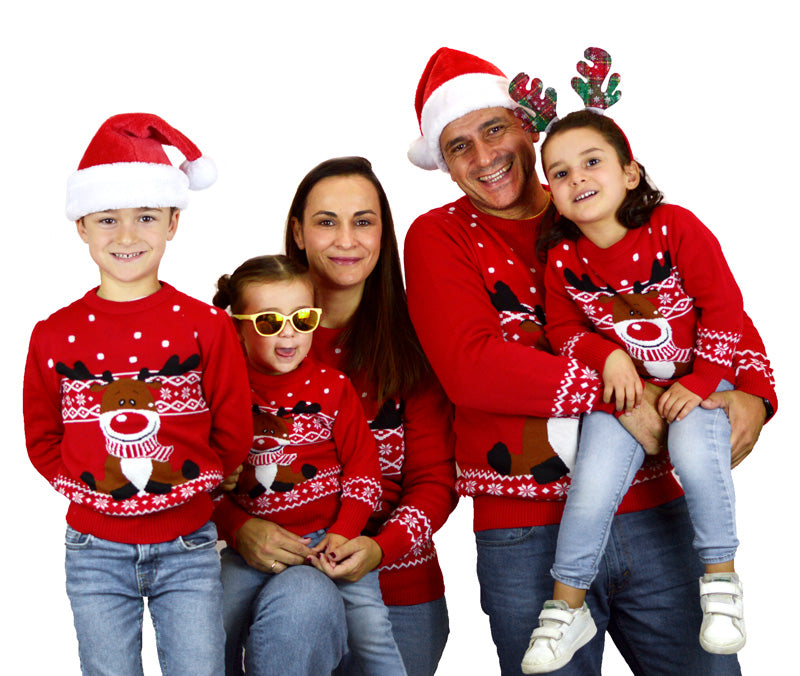 Pull de Noël pour Enfants Rouge Renne Rudolph Echarpe famille